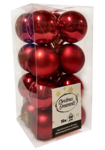 Χριστουγεννιάτικες Μπάλες Κόκκινες - Σετ 16 τεμ. (4cm)