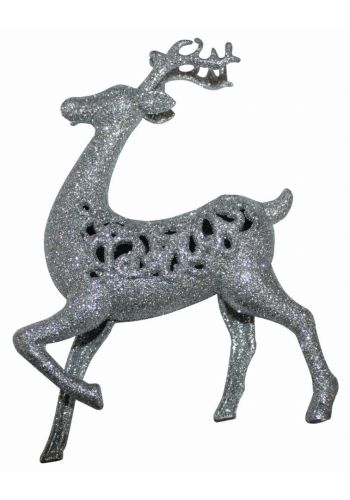 Χριστουγεννιάτικο Ασημί Ελάφι, με Χρυσόσκονη (17cm) - 1 Τεμάχιο