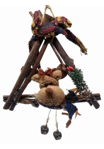 Χριστουγεννιάτικο Ξύλινο Διακοσμητικό Τοίχου με Τάρανδο Πολύχρωμο (19cm)