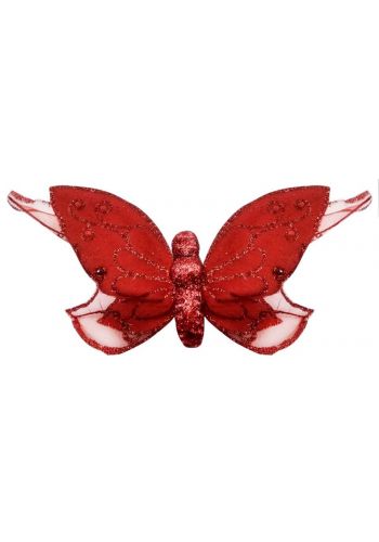 Χριστουγεννιάτικη Υφασμάτινη Πεταλούδα Κόκκινη (16cm)