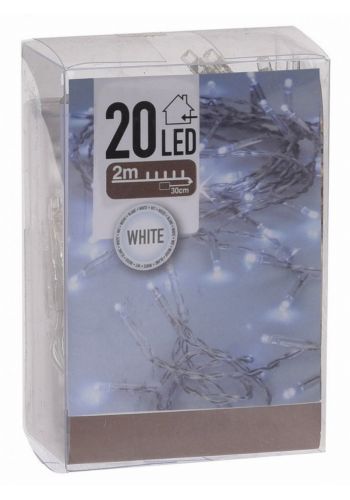 20 Λευκά Ψυχρά Φωτάκια LED Μπαταρίας Εξωτερικού Χώρου (2m)