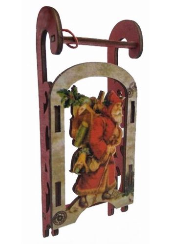 Χριστουγεννιάτικο Ξύλινο Στολίδι Έλκηθρο Κόκκινο με Άγιο Βασίλη (14cm)