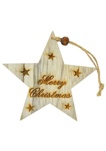 Χριστουγεννιάτικο Ξύλινο Αστέρι με "merry Christmas" (12cm) - 1 Τεμάχιο