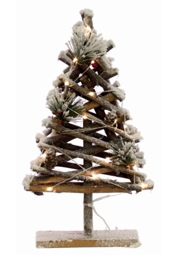 Χριστουγεννιάτικο Διακοσμητικό Ξύλινο Δεντράκι Χιονισμένο με 15 LED Καφέ (37cm)