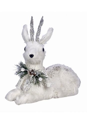Χριστουγεννιάτικο Διακοσμητικό Ελάφι Λευκό Καθιστό (21cm)