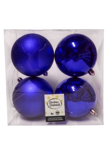 Χριστουγεννιάτικες Μπάλες Μπλε - Σετ 4 τεμ. (10cm)