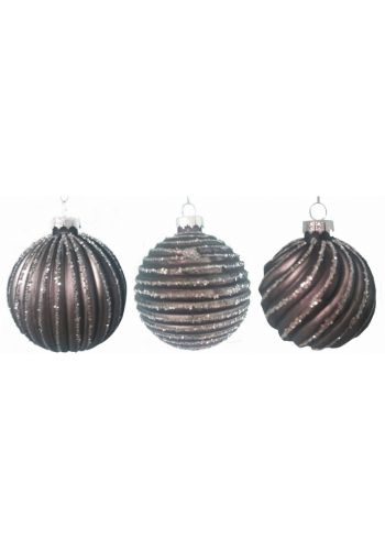 Χριστουγεννιάτικη Μπάλα Γυάλινη Γκρι - 3 Σχέδια (10cm)