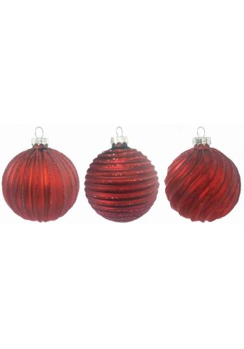 Χριστουγεννιάτικη Μπάλα Γυάλινη Κόκκινη - 3 Σχέδια (8cm)