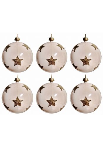 Χριστουγεννιάτικες Μπάλες Λευκές με Χρυσά Αστεράκια - Σετ 6 τεμ. (3cm)