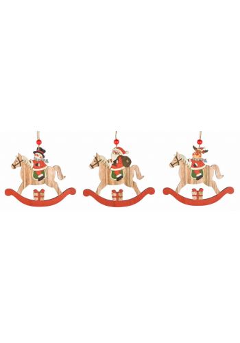 Χριστουγεννιάτικo Ξύλινο Αλογάκι με Φιγούρες - 3 Σχέδια (14cm) - 1 Τεμάχιο