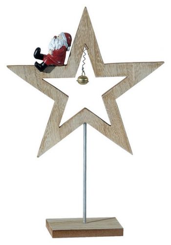 Χριστουγεννιάτικο Διακοσμητικό Ξύλινο Αστέρι Καφέ με Αγιο Βασίλη (25cm)