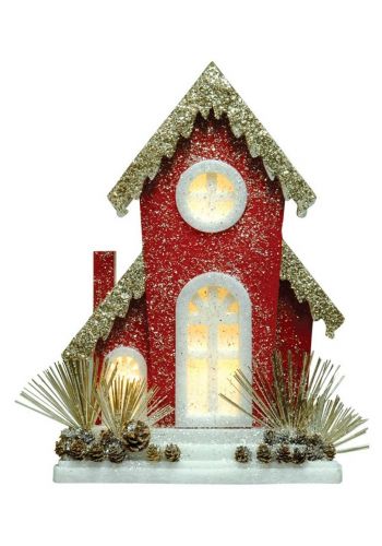 Χριστουγεννιάτικο Διακοσμητικό Φελιζόλ Σπίτι Κόκκινο (38cm)