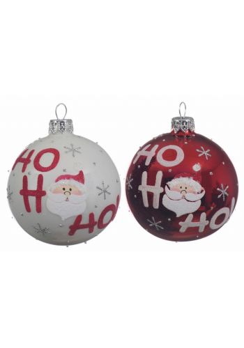 Χριστουγεννιάτικη Μπάλα Γυάλινη με "HO HO HO" - 2 Χρώματα (8cm)