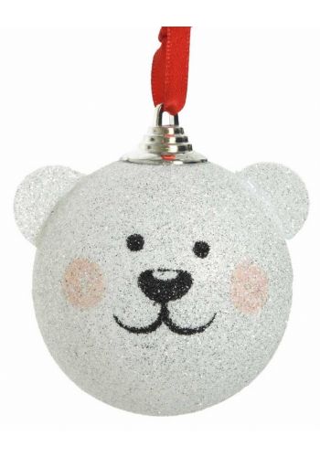 Χριστουγεννιάτικη Μπάλα Λευκή με Αρκούδο (8cm)
