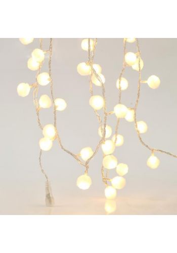 100 Λευκα Θερμά Φωτάκια LED Επεκτεινόμενα με Υφασμάτινες Λευκές Μπαλίτσες (5m)