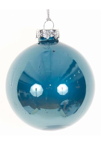 Χριστουγεννιάτικη Μπάλα Γυάλινη Γαλάζια Γυαλιστερή (10cm)