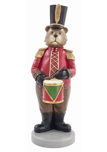 Χριστουγεννιάτικη Διακοσμητική Πολυρεζίνη Αρκούδα Στρατιώτης με Τύμπανο (31cm) - 1 Τεμάχιο