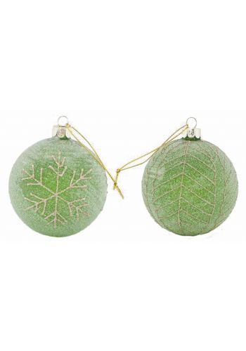 Χριστουγεννιάτικη Μπάλα Γυάλινη Πράσινη με Χρυσά Σχέδια Σετ 4 τεμ. (8cm) - 2 Σχέδια