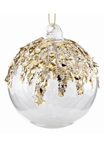 Χριστουγεννιάτικη Μπάλα Γυάλινη Διάφανη με Χρυσά Σχέδια σετ 4 Τεμ. (8cm)