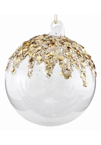 Χριστουγεννιάτικη Μπάλα Γυάλινη Διάφανη με Χρυσά Σχέδια σετ 4 Τεμ. (10cm)