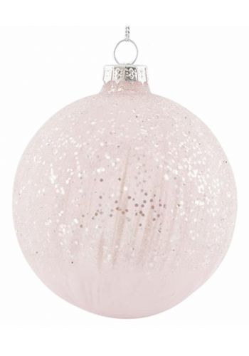 Χριστουγεννιάτικη Μπάλα Γυάλινη ροζ με Γκλίτερ σετ 4 Τεμ. (8cm)