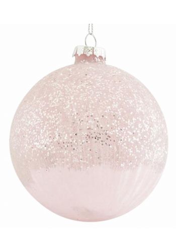 Χριστουγεννιάτικη Μπάλα Γυάλινη ροζ με Γκλίτερ σετ 4 Τεμ. (10cm)