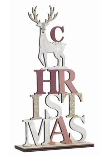 Χριστουγεννιάτικο Ξύλινο "xmas" Πολύχρωμο με Τάρανδο (45cm)