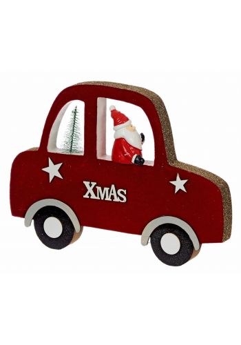 Χριστουγεννιάτικο Διακοσμητικό Ξύλινο Αυτοκινητάκι Κόκκινο με Άγιο Βασίλη (22cm)