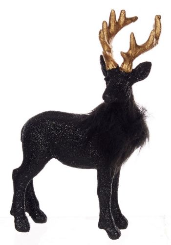 Χριστουγεννιάτικος Διακοσμητικός Πολυρεζίνη Τάρανδος Μαύρος με Γκλίτερ (17cm)