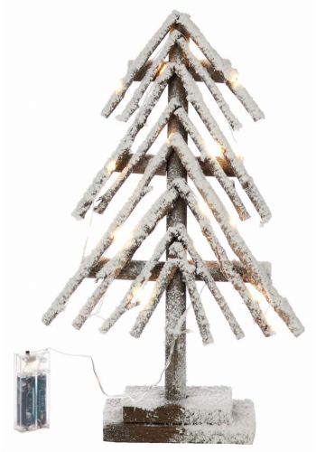 Χριστουγεννιάτικο Διακοσμητικό Ξύλινο Δεντράκι Χιονισμένο με 20 LED Καφέ (40cm)
