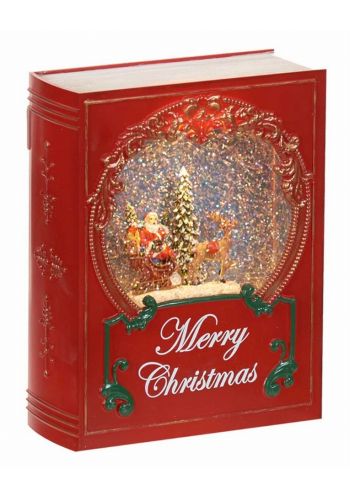 Χριστουγεννιάτικο Διακοσμητικό Πολυρεζίνη Βιβλίο με Νερό και LED Κόκκινο (20cm)