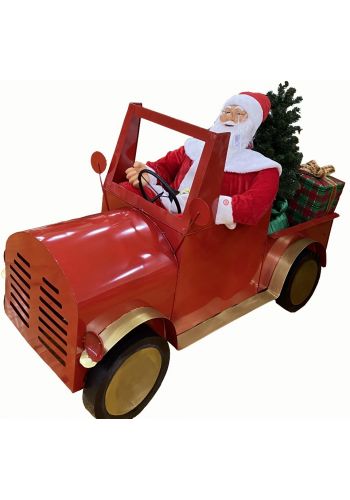 Χριστουγεννιάτικος Διακοσμητικός Μεταλλικός Άγιος Βασίλης σε Αυτοκίνητο με Ήχο και Κίνηση Πολύχρωμος (160cm)