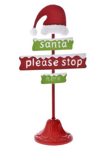 Χριστουγεννιάτικη Διακοσμητική  Μεταλλική Πινακίδα "SANTA STOP HERE" Πολύχρωμο (45cm) - 1 Τεμάχιο