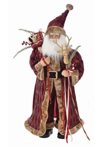 Χριστουγεννιάτικος Διακοσμητικός Πλαστικός Άγιος Βασίλης Βελούδινος Κόκκινος (95cm)