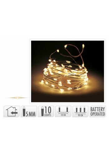10 Λευκά Θερμά Φωτάκια LED Copper Μπαταρίας (0,9m)