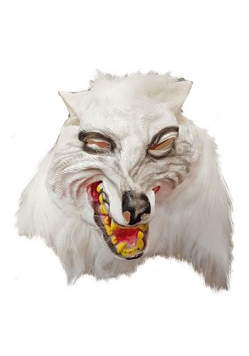 Αποκριάτικο Αξεσουάρ Μάσκα Latex Λύκος Λευκός με Μαλλιά