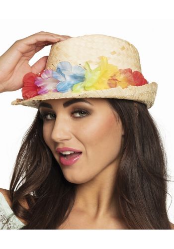 Αποκριάτικο Αξεσουάρ Καπέλο Ψάθινο με Λουλούδια