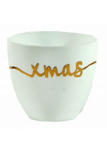 Χριστουγεννιάτικο Πολυρεζίνη Ποτήρι με Επιγραφή Λευκό (8cm)