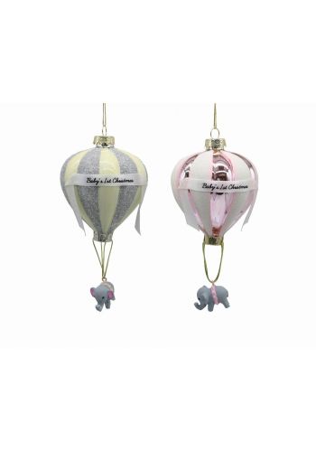 Χριστουγεννιάτικo Γυάλινo Αερόστατο με Ελεφαντάκι - 2 Σχέδια (14cm) - 1 Τεμάχιο