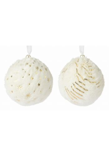 Χριστουγεννιάτικη Μπάλα με Λευκή Γούνα - 2 Σχέδια (8cm)