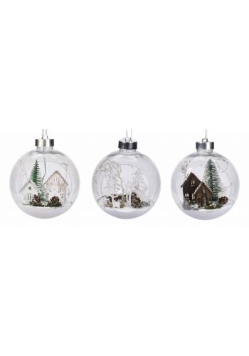 Χριστουγεννιάτικη Μπάλα Οροφής Διάφανη, με Διακόσμηση Εσωτερικά και LED - 3 Σχέδια (15cm)