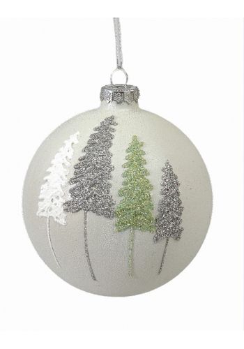 Χριστουγεννιάτικη Μπάλα Γυάλινη Λευλή με Δέντρα - 2 Σχέδια (8cm)