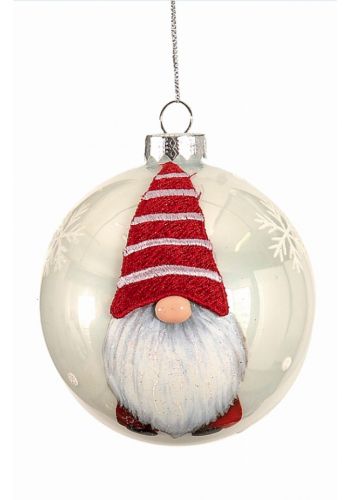 Χριστουγεννιάτικη Μπάλα Γυάλινη Λευκή με Άγιο Βασίλη (10cm)