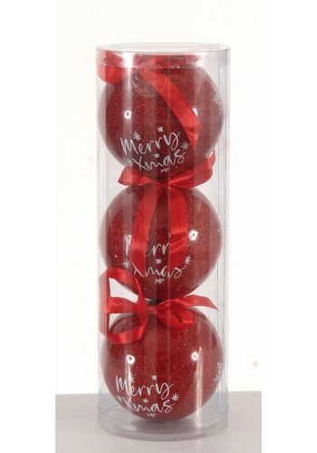 Χριστουγεννιάτικες Μπάλες Κόκκινες - Σετ 3 τεμ (7,50cm)