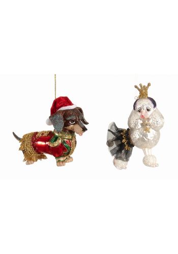 Χριστουγεννιάτικo Γυάλινo Σκυλάκι - 2 Σχέδια (12cm) - 1 Τεμάχιο