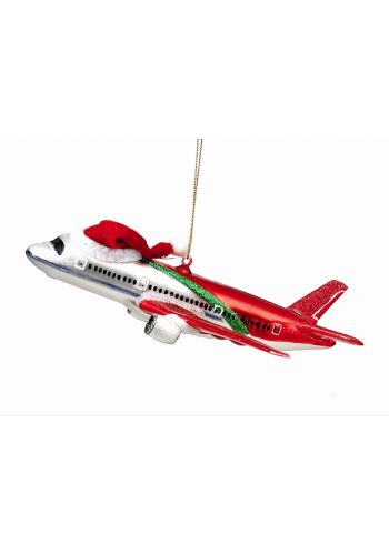 Χριστουγεννιάτικο Γυάλινο Αεροπλάνο Κόκκινο (17cm)