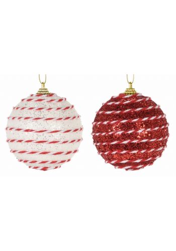 Χριστουγεννιάτικη Μπάλα, με Γκλίτερ και Οριζόντιες Ρίγες - 2 Χρώματα (8cm)
