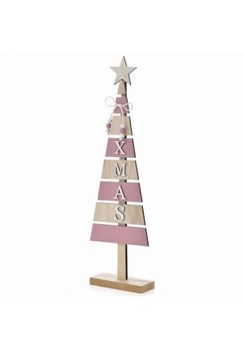 Χριστουγεννιάτικο Διακοσμητικό Δέντρο Ροζ με "XMAS" (48cm)
