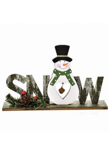 Χριστουγεννιάτικο Διακοσμητικό Ξύλινο "SNOW" με Χιονάνθρωπο (21cm)