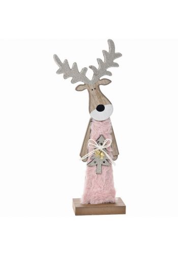 Χριστουγεννιάτικος Διακοσμητικός Ξύλινος Τάρανδος Ροζ (40cm)